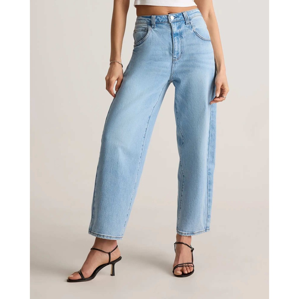 Quince Bella Stretch Barrel Jeans Cool Blue High Rise Denim 27x28 NWT